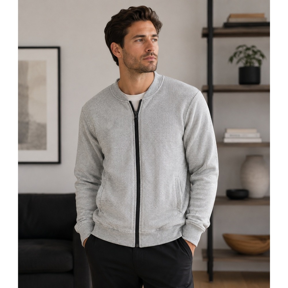 ATM Anthony Thomas Melillo Jacket Men M Waffle Knit Zip Up Minimalist Gray